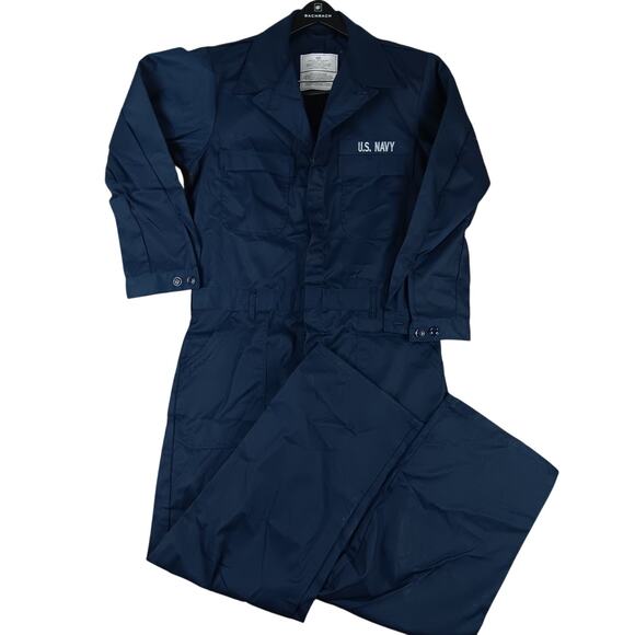 US Navy Coveralls Mens 44R Blue Full Zip Pockets Jumpsuit Workwear Deadstock - Picture 1 of 12